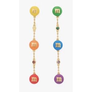 Kate Spade M&M long MM’s Candy Shop Linear Earrings multi gold drop Novelty NWT